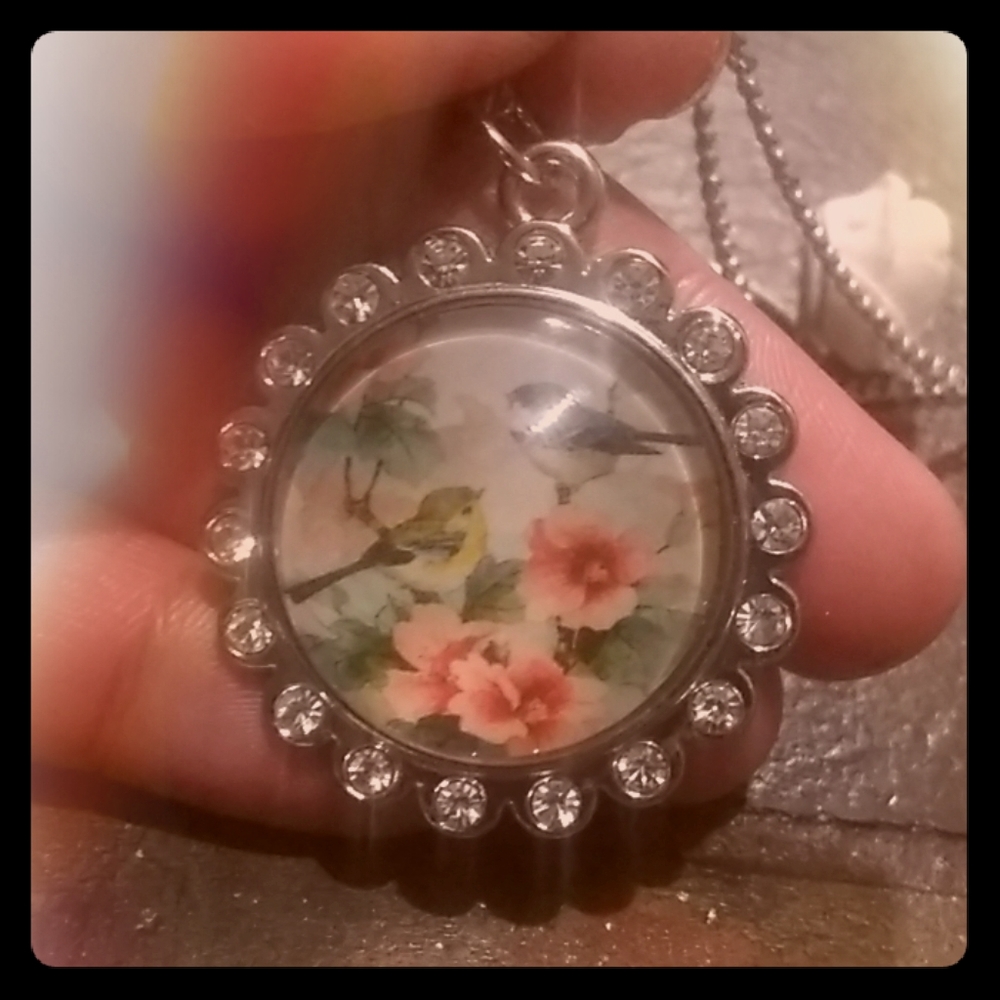 Handmade humming bird necklace with rose ring